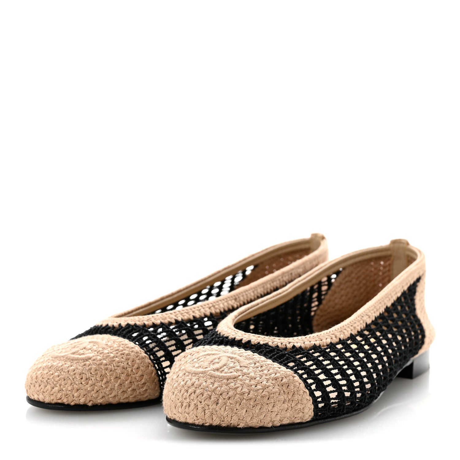 Chanel Raffia Cap Toe Ballerina Flats 38.5 Black Beige 4 of 10