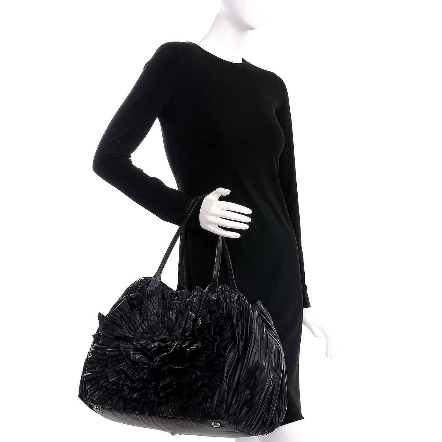 Nappa Pleated Petale Tote Black