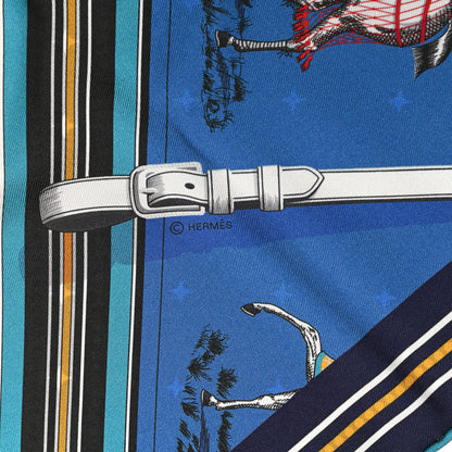 Hermes Silk Couvertures Et Tenues Double Face Scarf 90 Bleu Gold Black 4 of 5