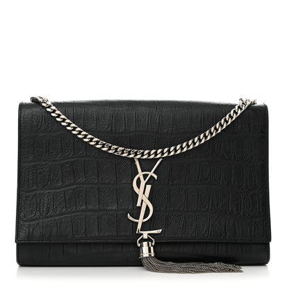 Saint Laurent Calfskin Crocodile Embossed Medium Classic Monogram Kate Tassel Satchel Black 1 of 13