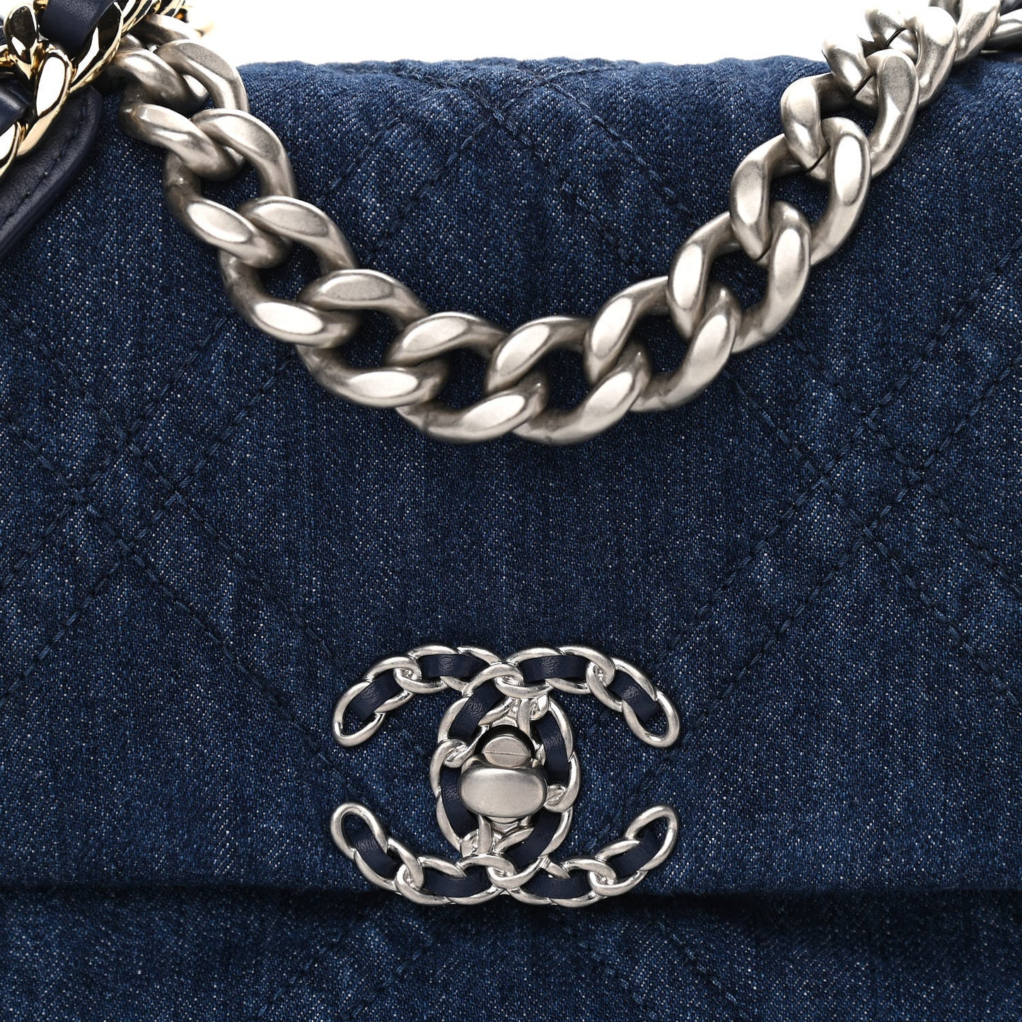 Denim Quilted Medium Chanel 19 Flap Blue