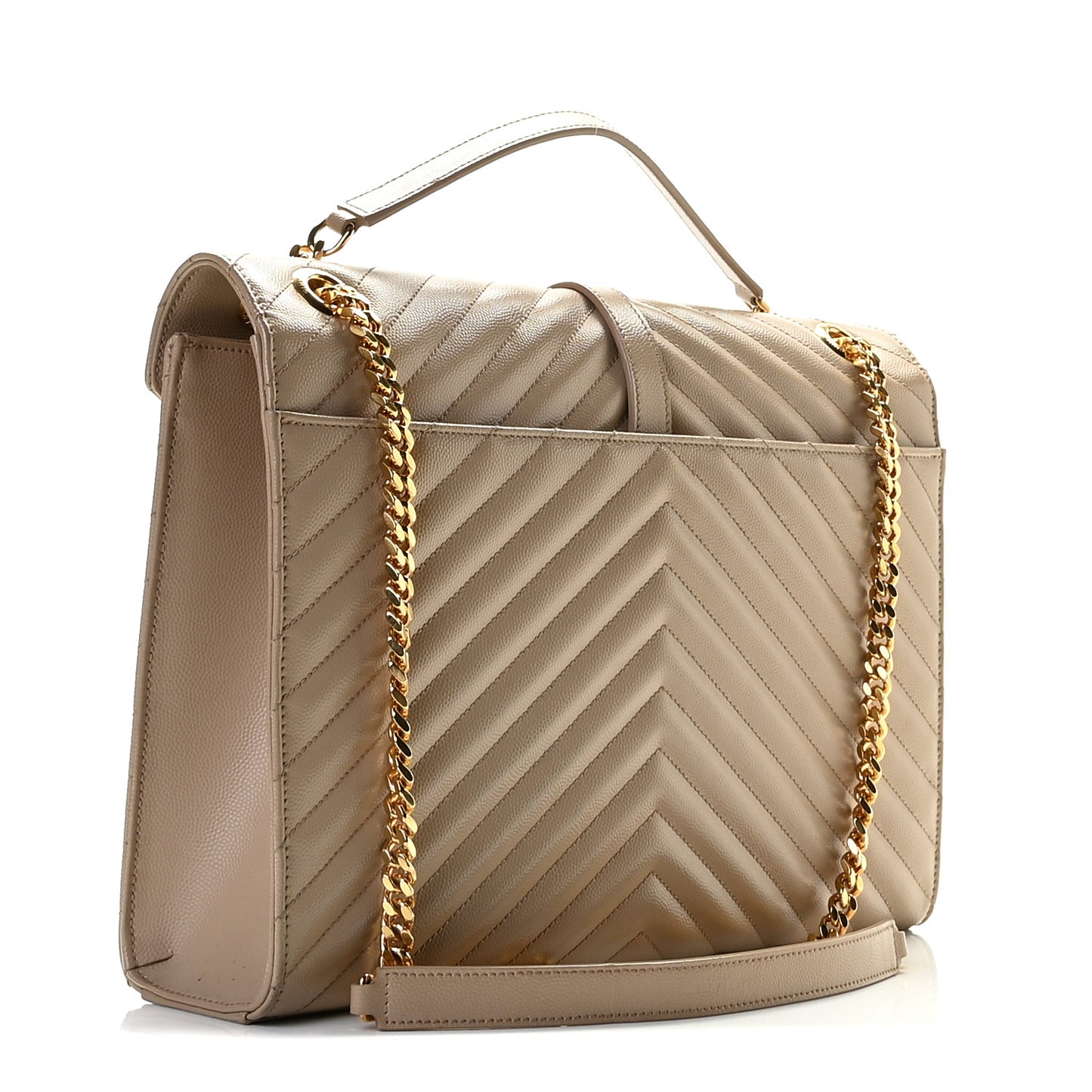 Grain De Poudre Matelasse Chevron Large Monogram Satchel Dark Beige
