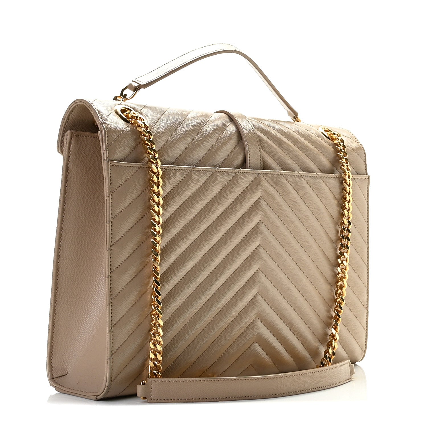 Saint Laurent Grain De Poudre Matelasse Chevron Large Monogram Satchel Dark Beige 3 of 12