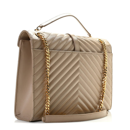 Saint Laurent Grain De Poudre Matelasse Chevron Large Monogram Satchel Dark Beige 3 of 12