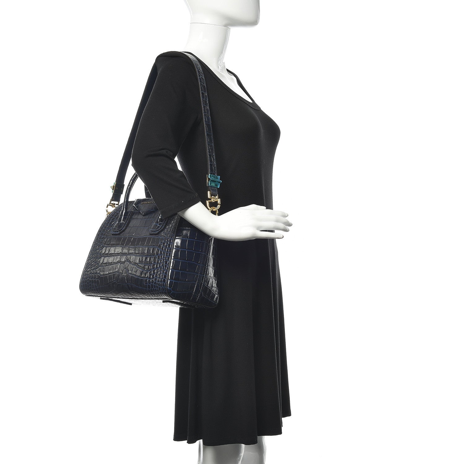 Givenchy Calfskin Crocodile Embossed Small Antigona Deep Blue 2 of 9