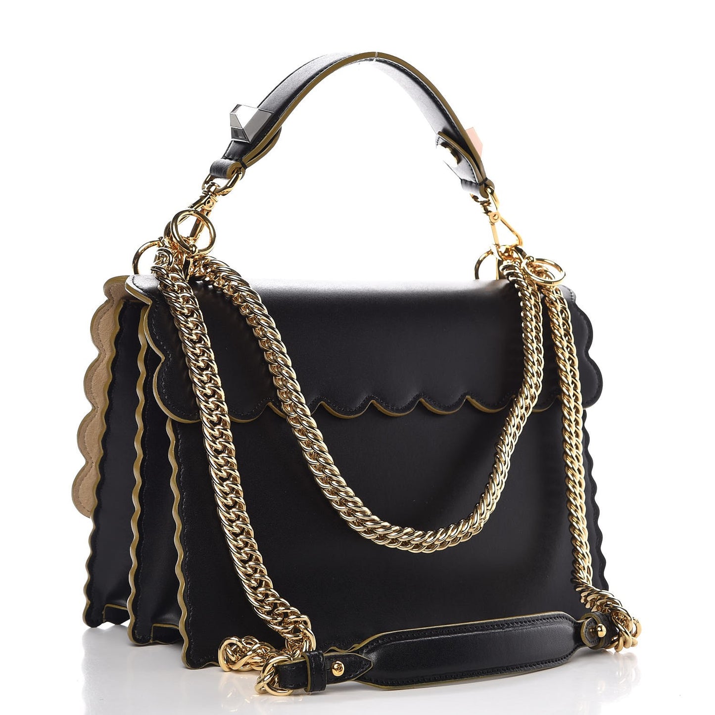 Vitello Liberty Scalloped Studded Kan I Shoulder Bag Black
