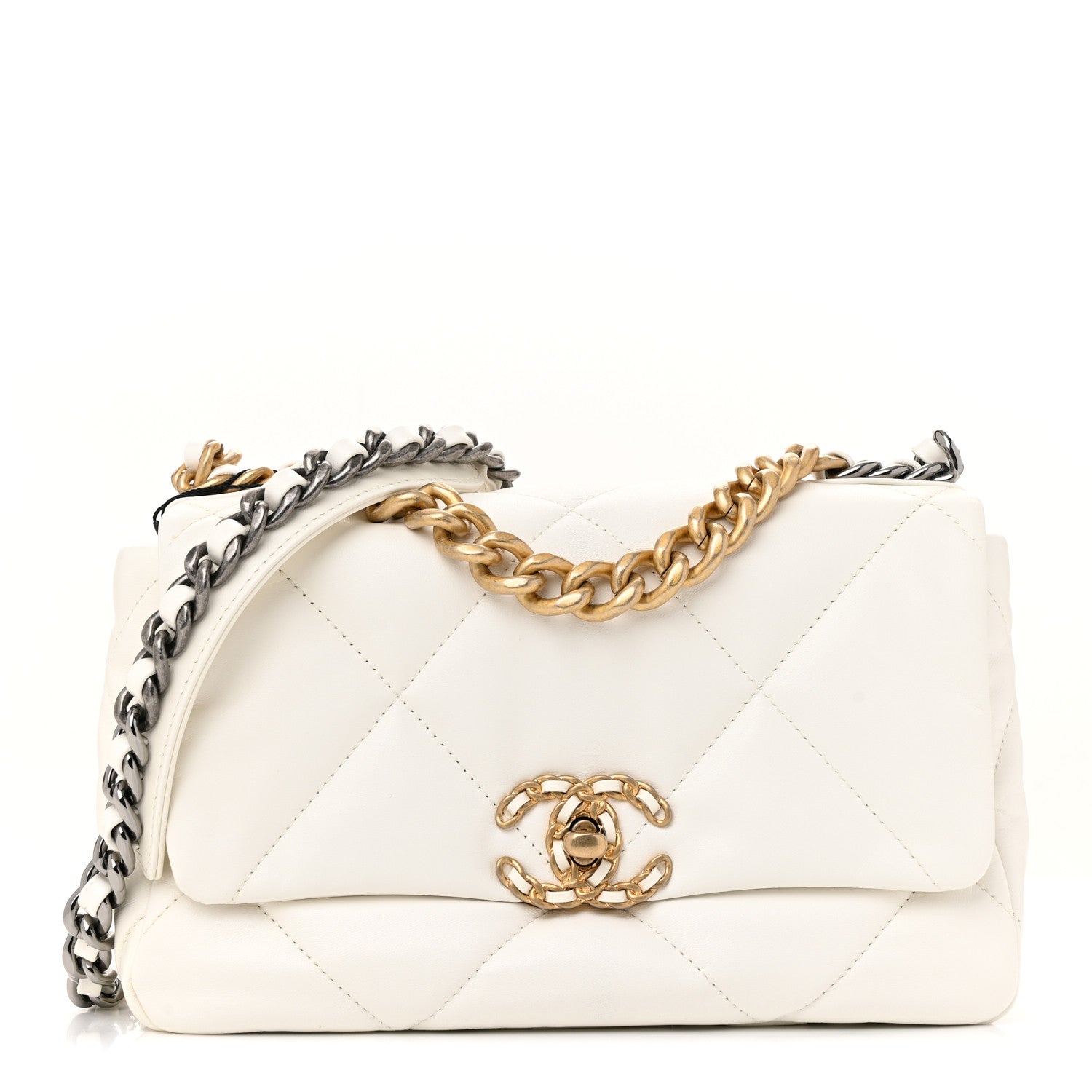 Chanel Shiny Goatskin Quilted Medium Chanel 19 Flap White 1 of 11