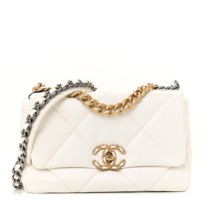 Chanel Shiny Goatskin Quilted Medium Chanel 19 Flap White 1 of 11