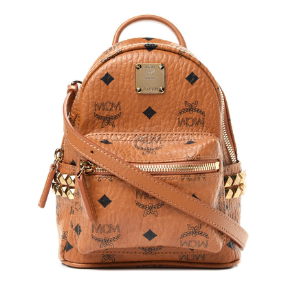 MCM Visetos Side Stud X-Mini Stark Bebe Boo Backpack Cognac 1 of 5