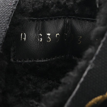 Chanel Lambskin Shearling Canvas CC Lace Up Boots 37.5 Black Gold 8 of 13