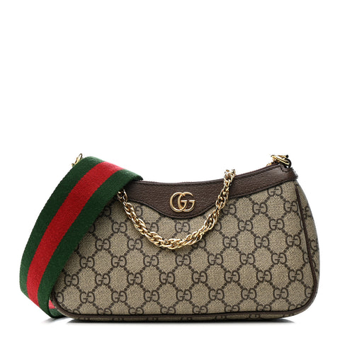 GG Supreme Monogram Textured Dollar Calfskin Web Small Ophidia GG Handbag Beige Ebony New Acero