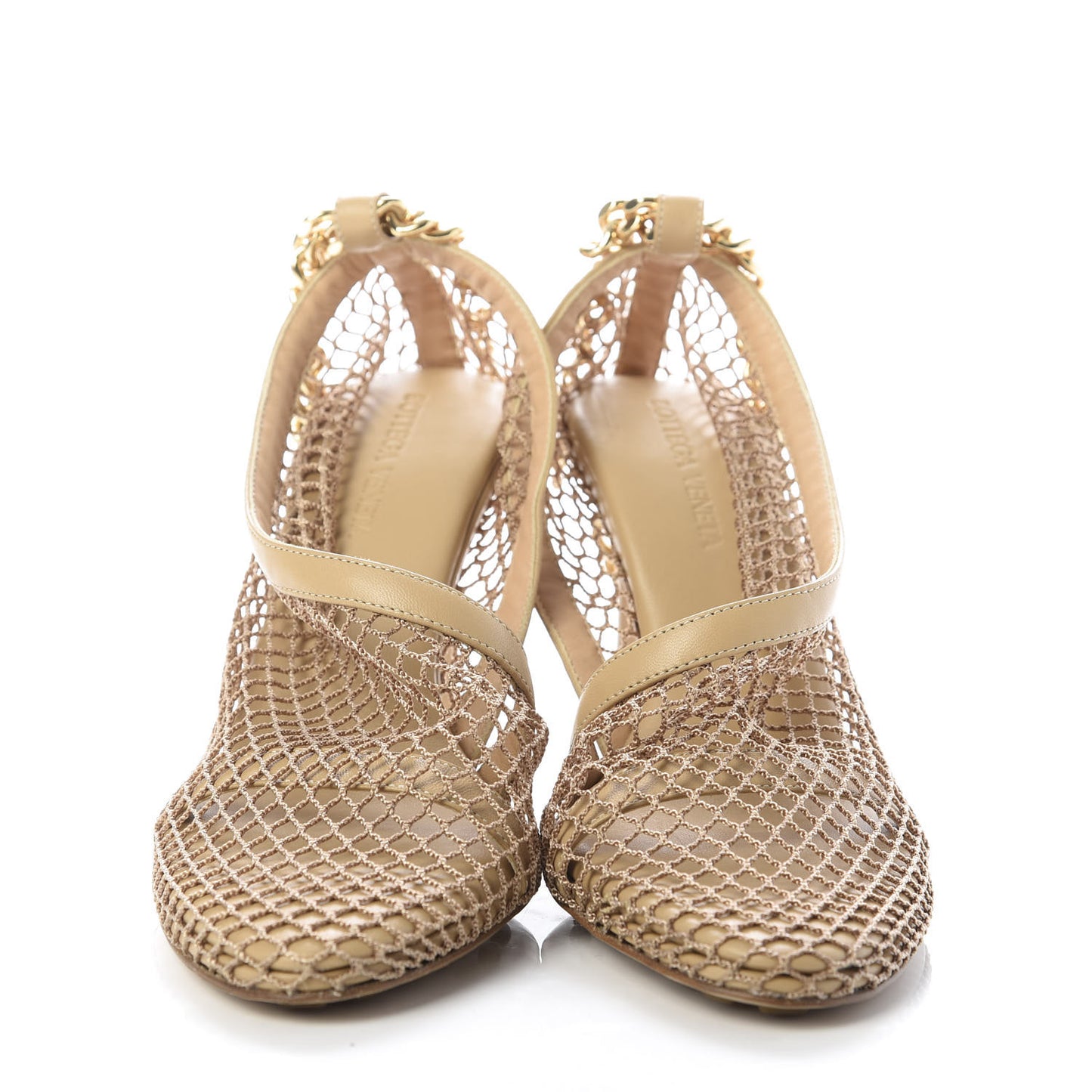 Mesh Nappa Chunky Chain Sandals 35 Beige Pony