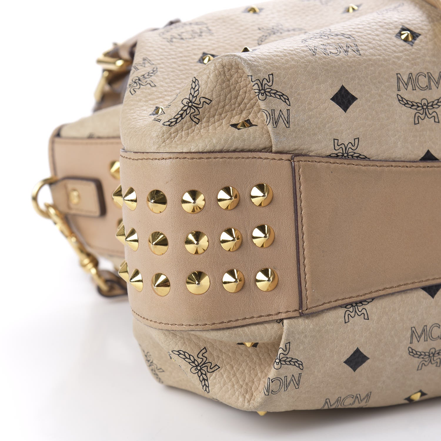 MCM Visetos Studded Drawstring Bucket Bag Beige 6 of 14