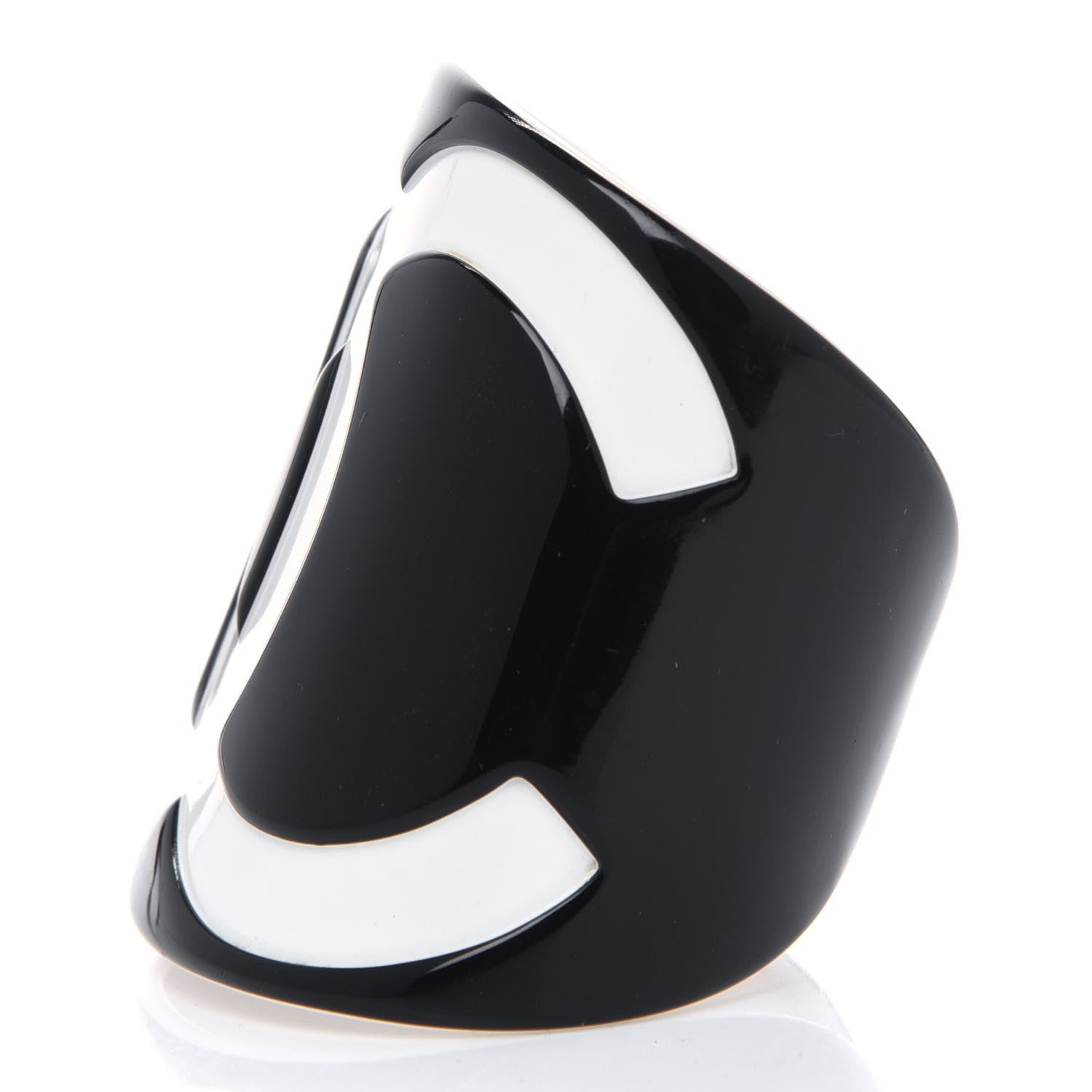 Chanel Resin CC Wide Cuff Black White 3 of 4