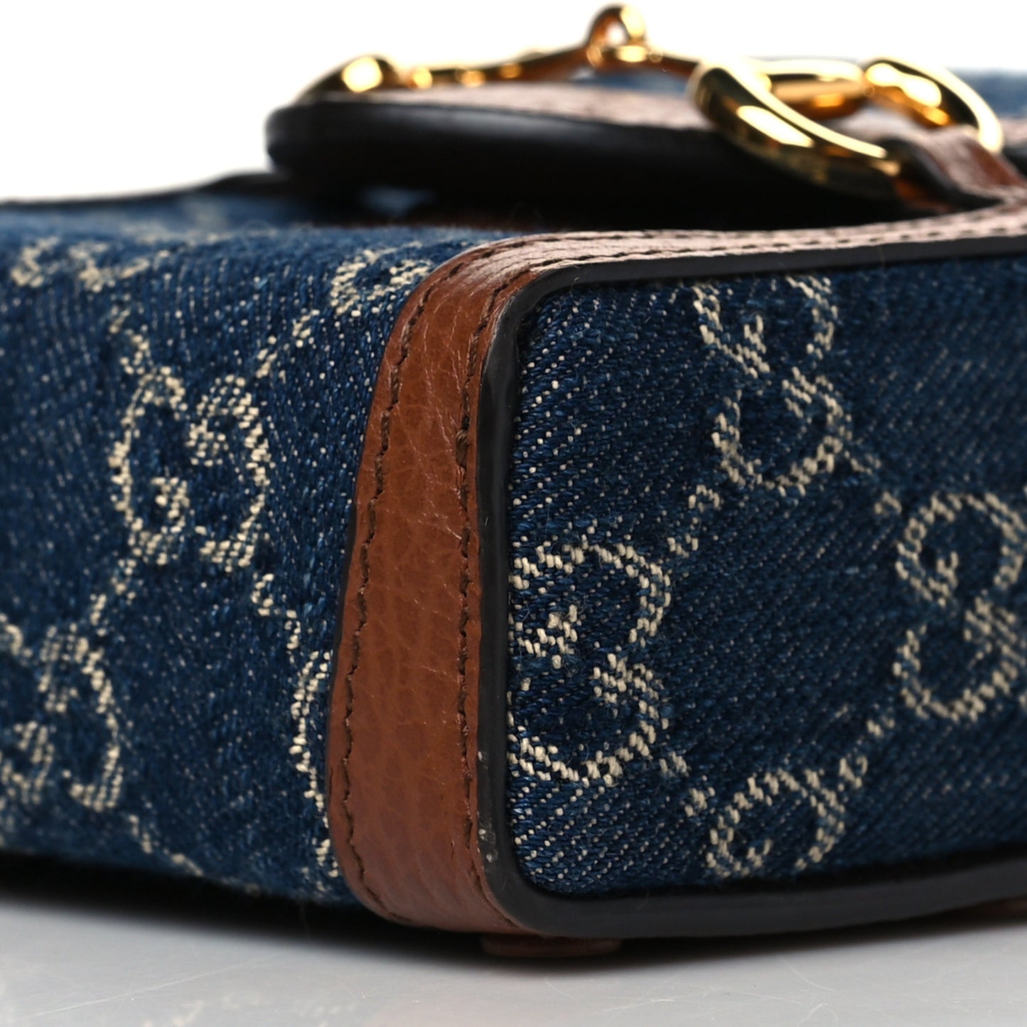 New Denim GG Monogram Dollar Calfskin Mini Horsebit 1955 Crossbody Bag Blue Tea Cuir Epilog