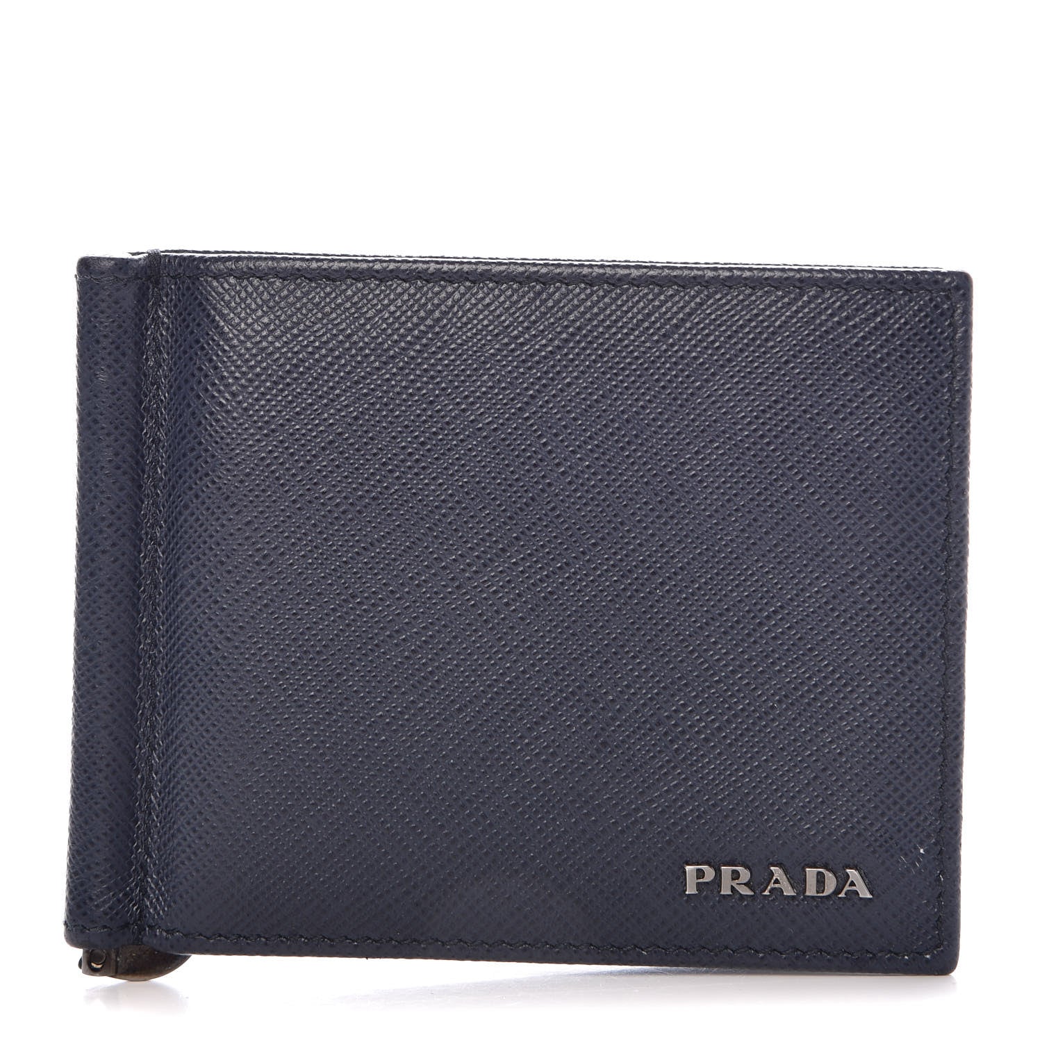 Prada Saffiano Bi-Color Money Clip Bi-Fold Wallet Baltico Black 1 of 7