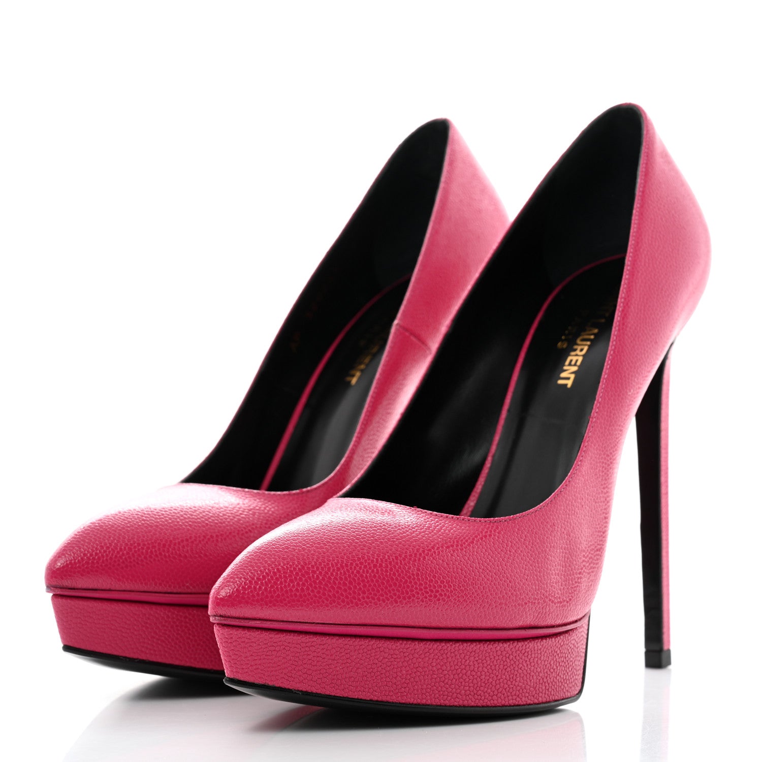 Saint Laurent Pebbled Calfskin Janis 105 Platform Pumps 39 Fuchsia 3 of 10