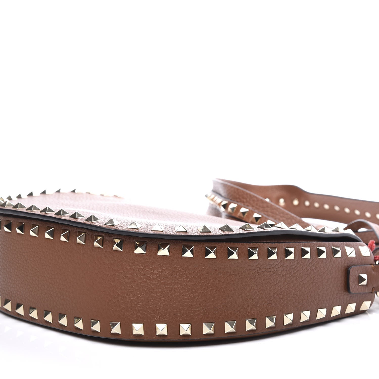 Valentino Garavani Calfskin Large Rockstud Halfmoon Saddle Bag Tan 6 of 11