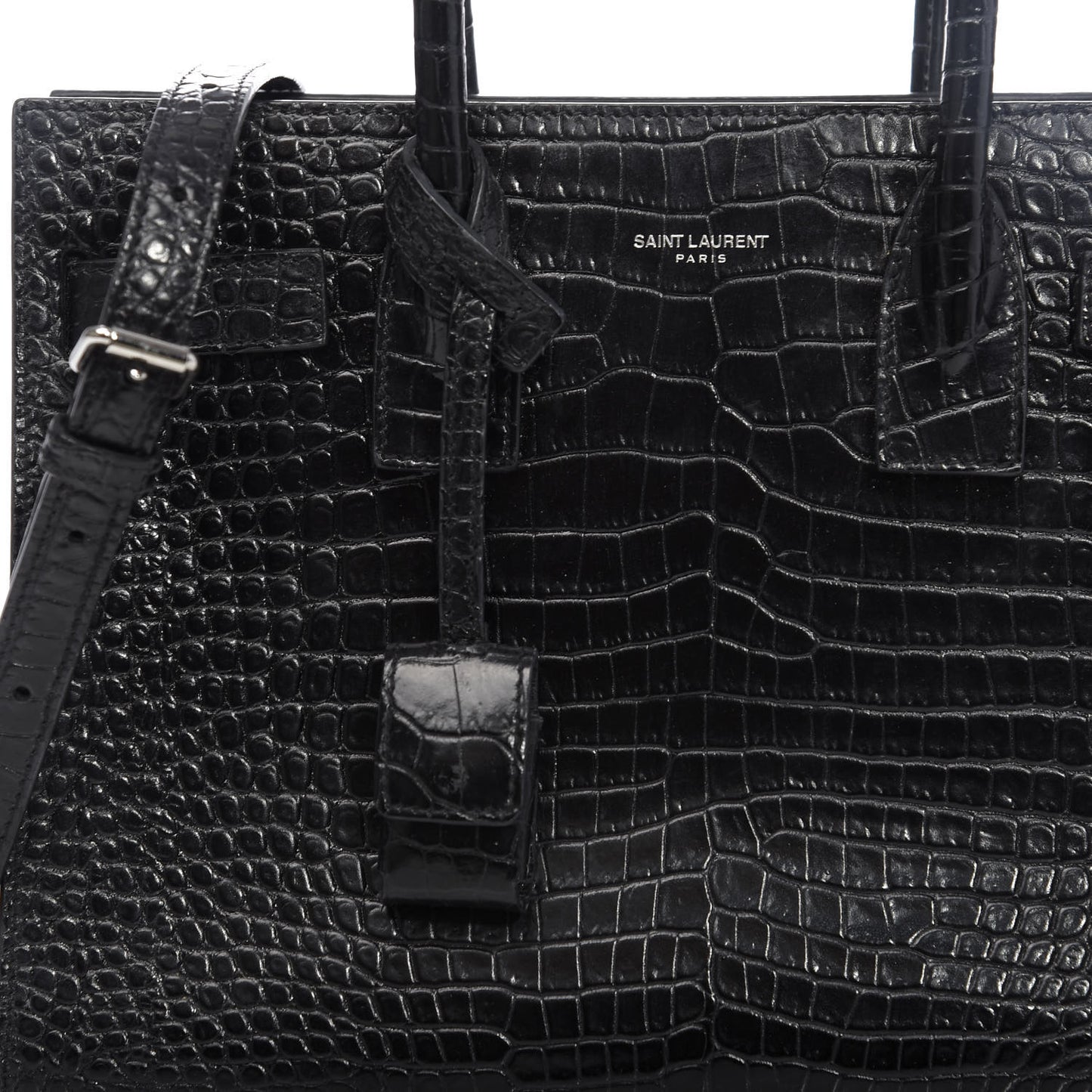 Calfskin Crocodile Embossed Baby Sac De Jour Black