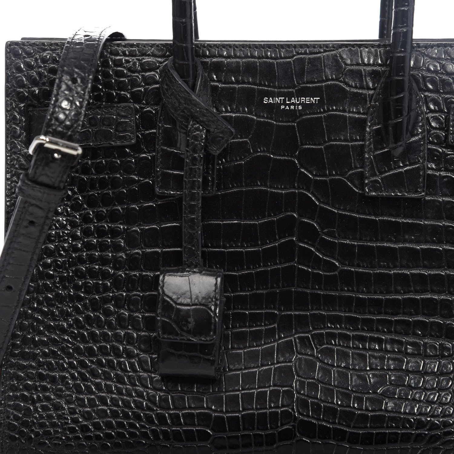 Saint Laurent Calfskin Crocodile Embossed Baby Sac De Jour Black 12 of 12