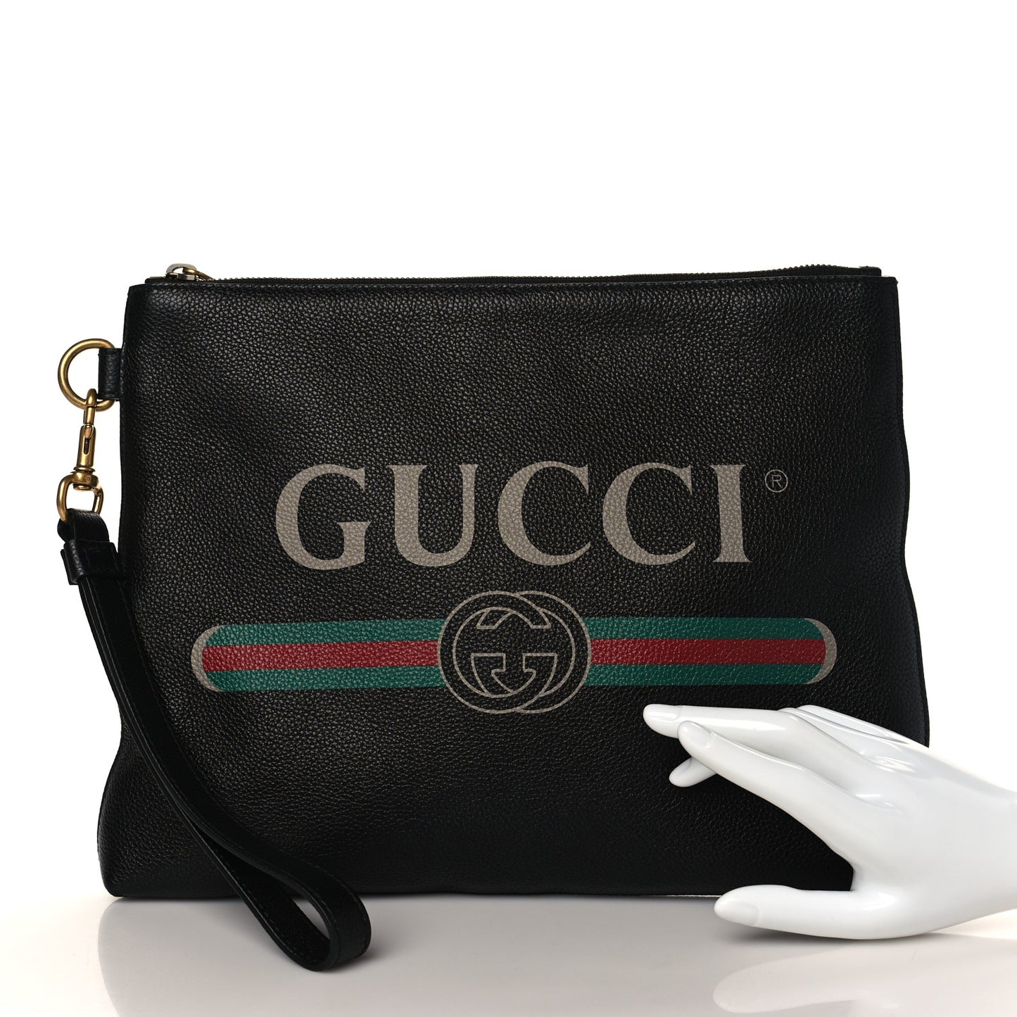 Pebbled Calfskin Logo Wristlet Black