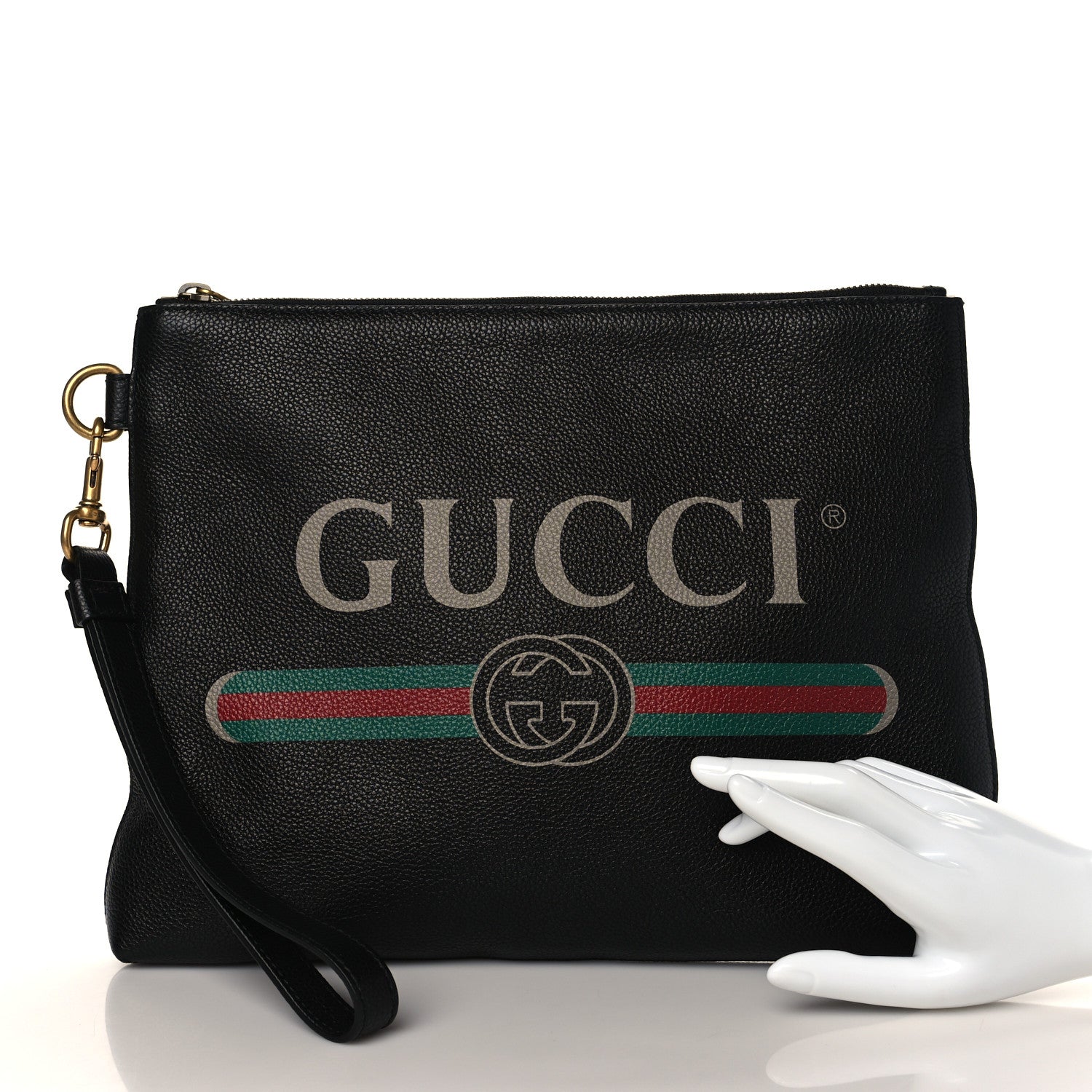 Gucci Pebbled Calfskin Logo Wristlet Black 2 of 7