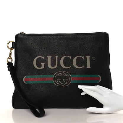 Gucci Pebbled Calfskin Logo Wristlet Black 2 of 7