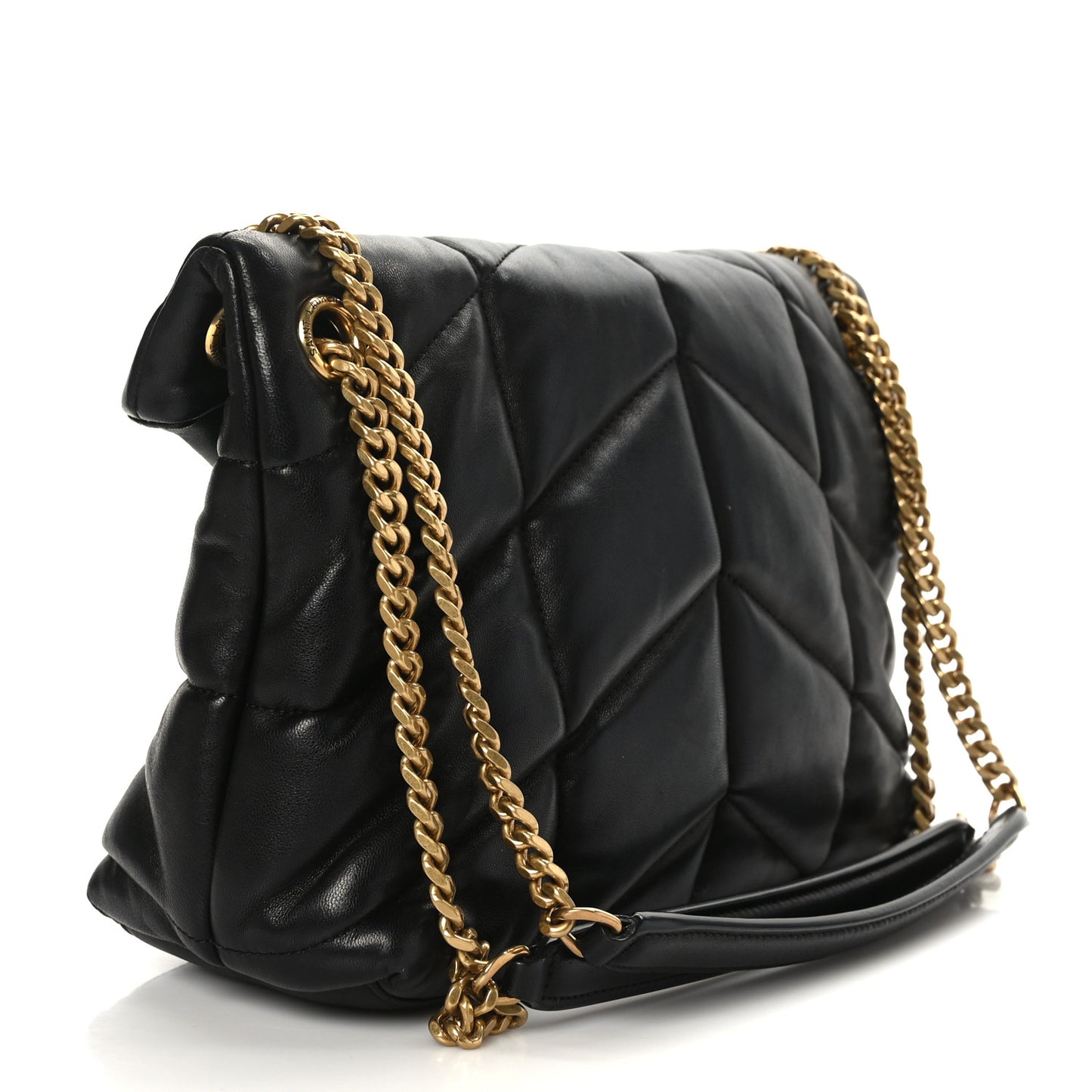 Lambskin Quilted Small Loulou Puffer Monogram Chain Satchel Black