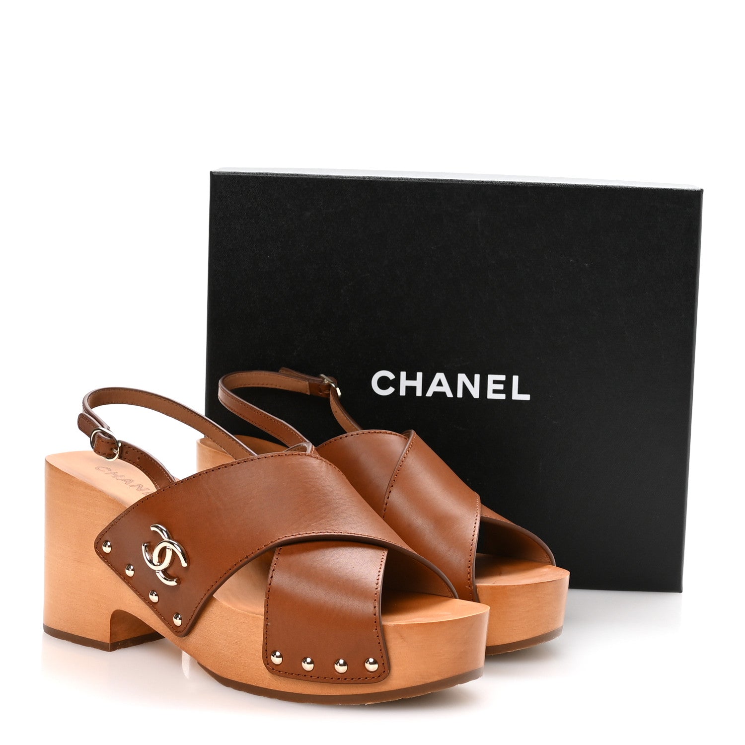 Chanel Calfskin Studded Slingback Clog Sandals 41 Dark Brown 9 of 9