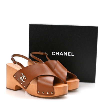 Chanel Calfskin Studded Slingback Clog Sandals 41 Dark Brown 9 of 9