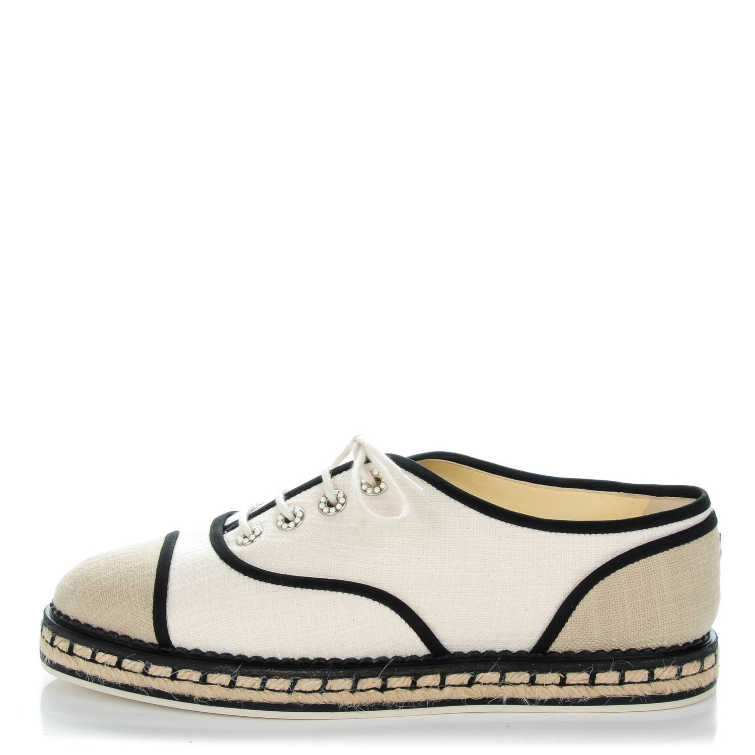 Chanel Cotton Lace Up Espadrilles 39.5 Light Beige Dark Beige 1 of 8