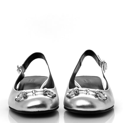 Gucci Metallic Nappa Horsebit Slingback Pumps 35 Argento 2 of 8