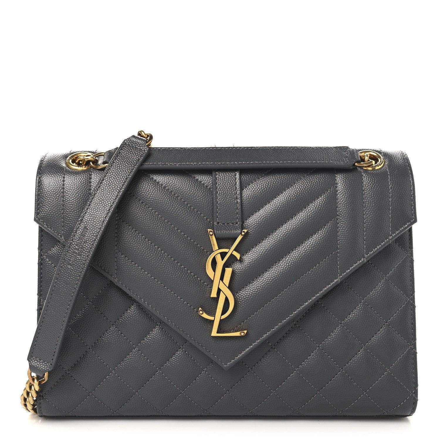 Saint Laurent Grain De Poudre Textured Mixed Matelasse Triquilt Medium Monogram Satchel Storm 1 of 9