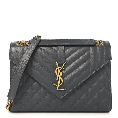 Saint Laurent Grain De Poudre Textured Mixed Matelasse Triquilt Medium Monogram Satchel Storm 1 of 9