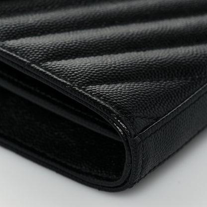 Saint Laurent Grain De Poudre Matelasse Chevron Monogram Chain Wallet Black 8 of 12