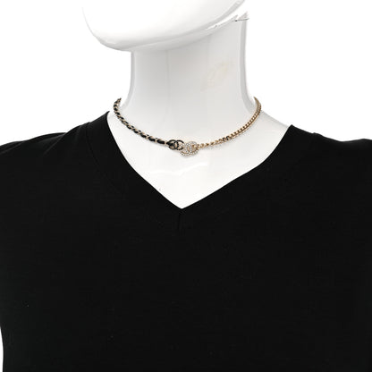 Chanel Metal Calfskin Crystal Double CC Short Necklace Black Gold 2 of 6