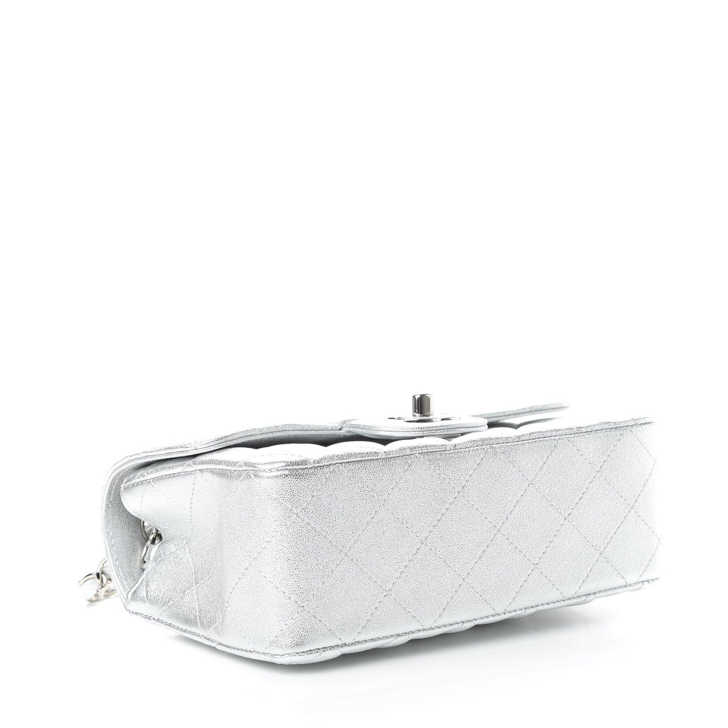 Metallic Lambskin Quilted Mini Rectangular Flap Silver