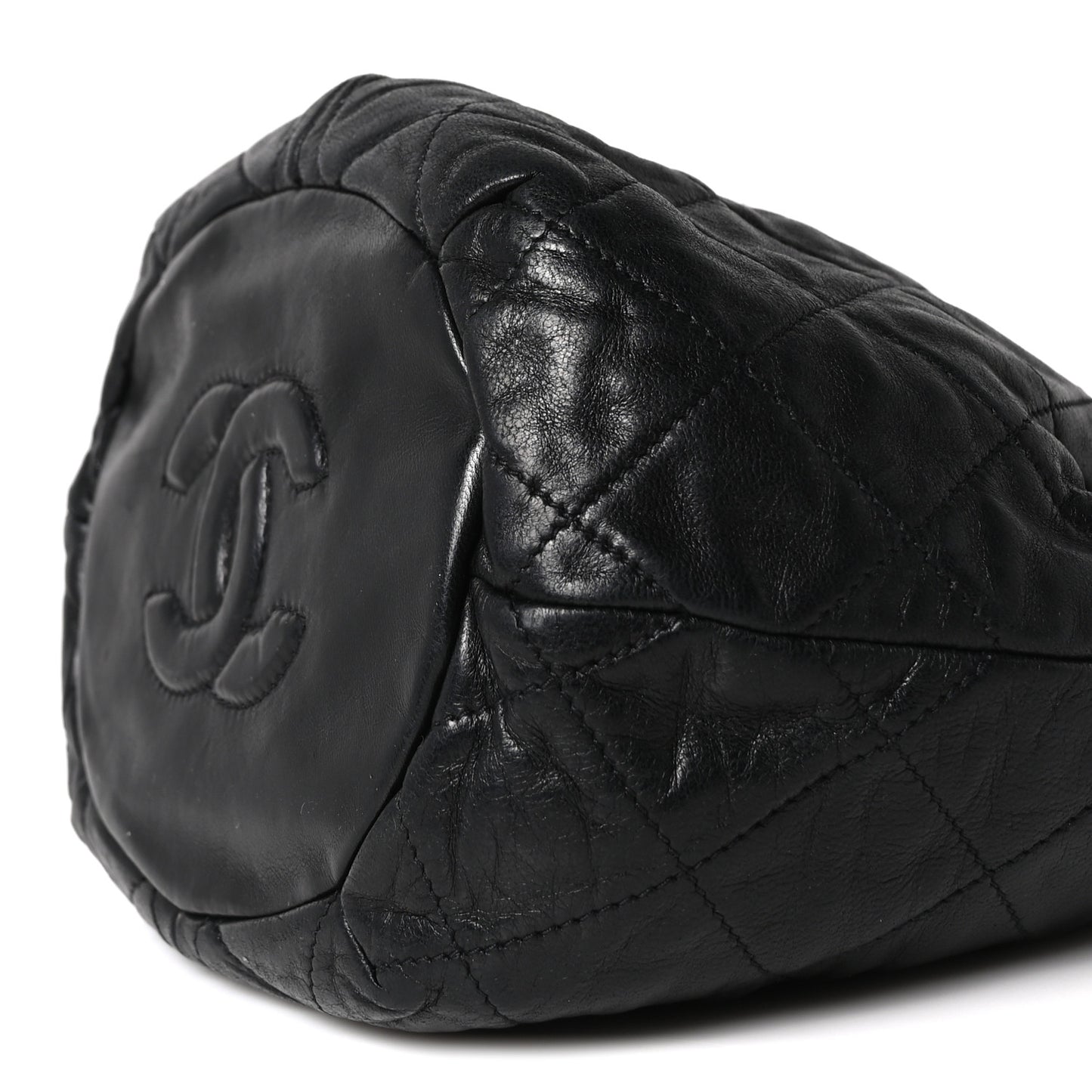 Lambskin Quilted Mini Drawstring Bucket Bag Black