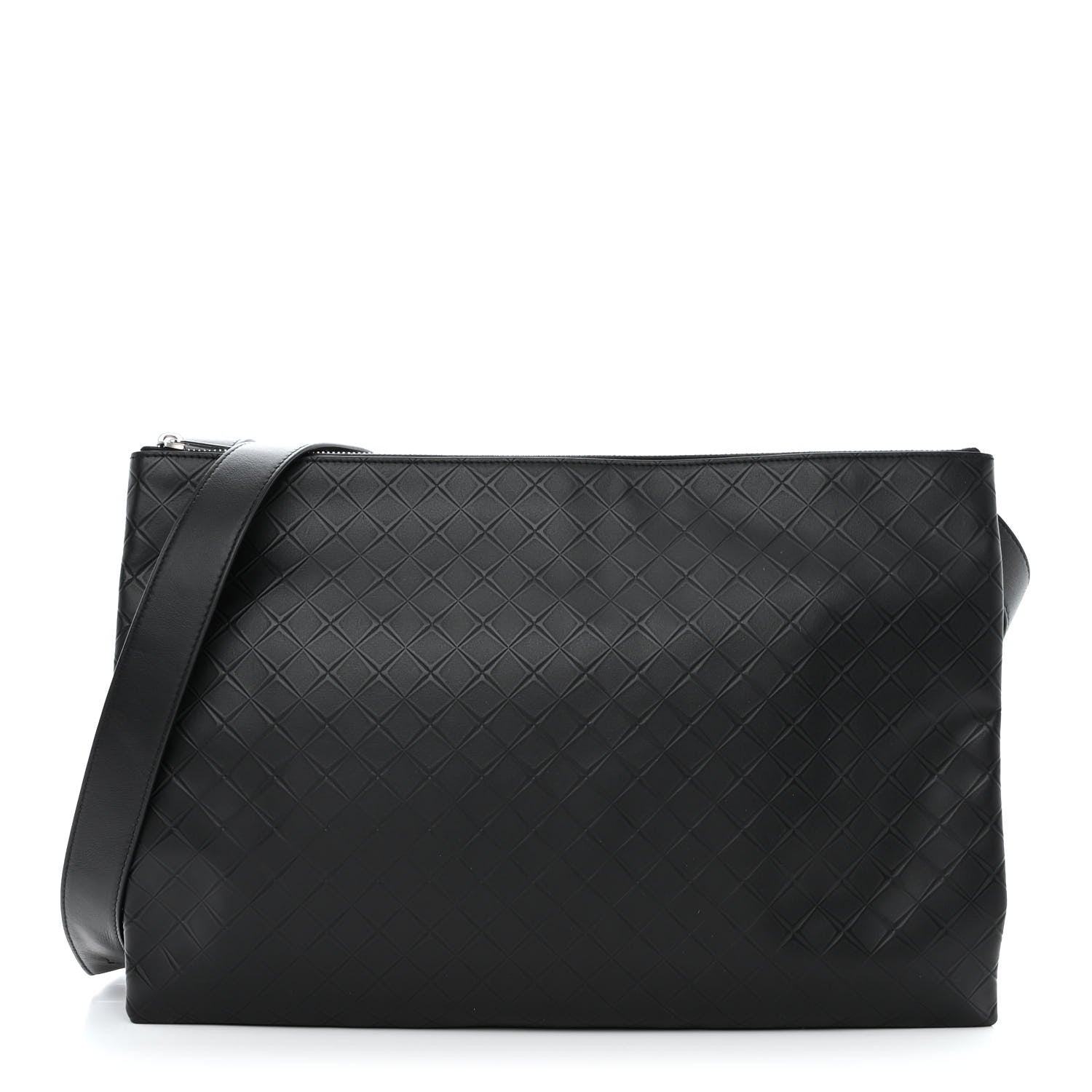 Bottega Veneta Intrecciato Embossed Triple Zip Messenger Bag Black 1 of 12