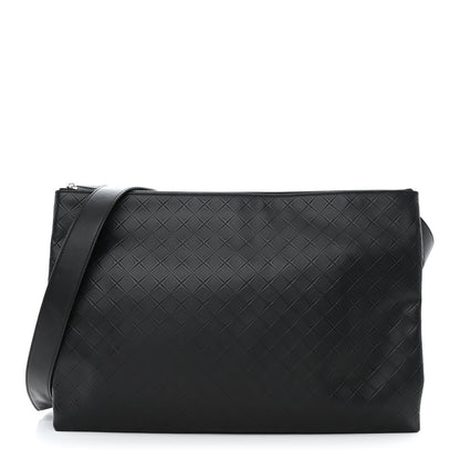 Bottega Veneta Intrecciato Embossed Triple Zip Messenger Bag Black 1 of 12