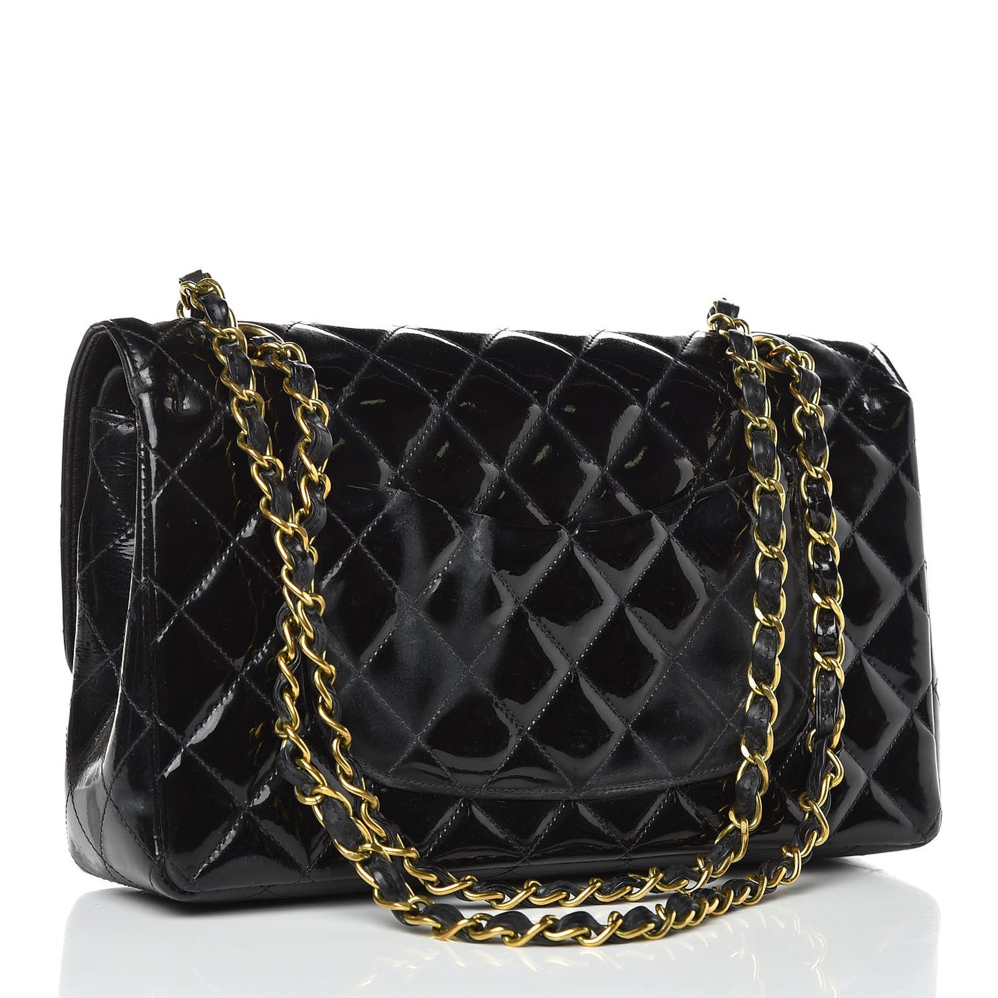 Patent Quilted Medium Double Flap Black
