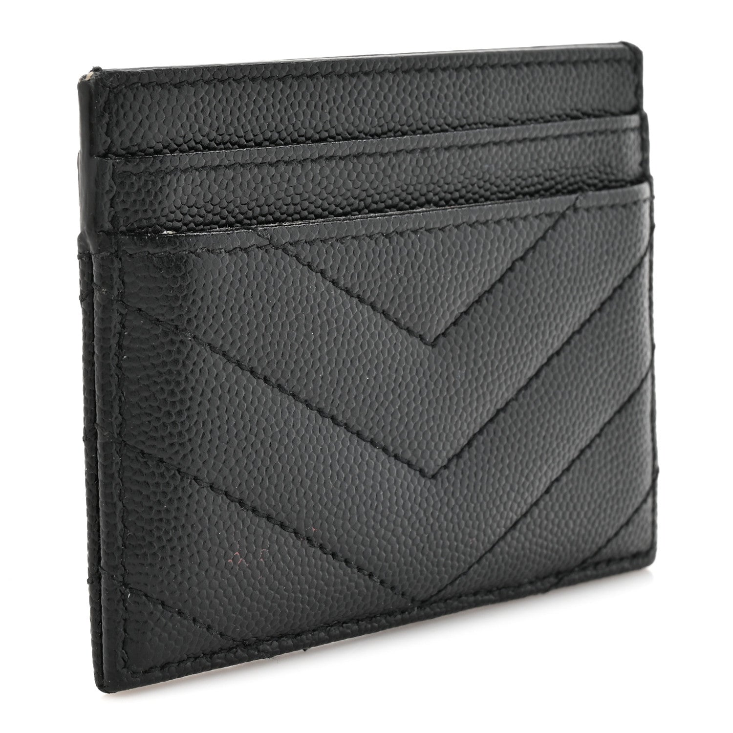 Saint Laurent Grain De Poudre Matelasse Chevron Monogram Credit Card Case Black 3 of 10