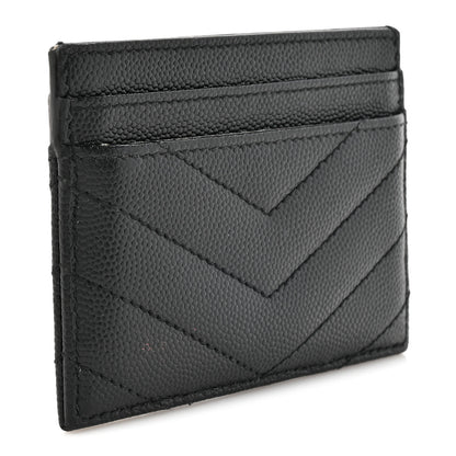 Saint Laurent Grain De Poudre Matelasse Chevron Monogram Credit Card Case Black 3 of 10