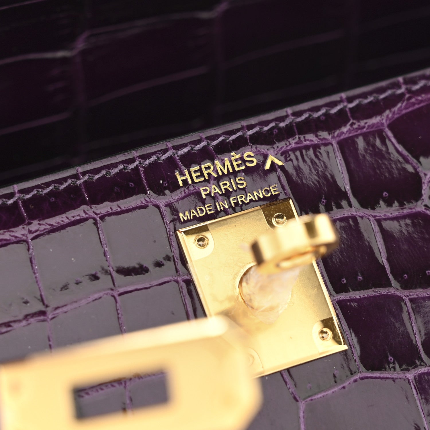 Hermes Shiny Porosus Crocodile Kelly Sellier 25 Amethyst 6 of 11