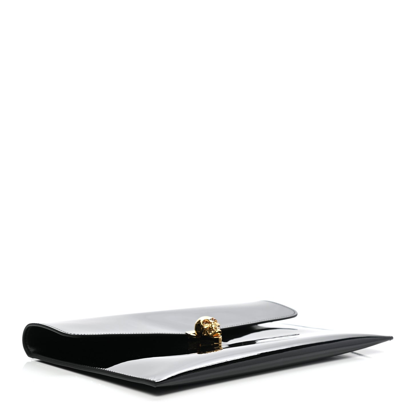 Patent Skull Lock Envelope Clutch Black