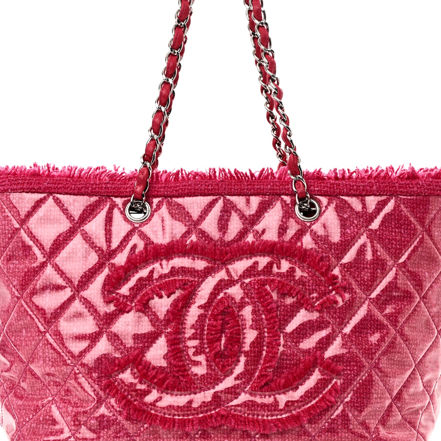 Chanel Vinyl Quilted Funny Tweed Tote Fuchsia 8 of 10
