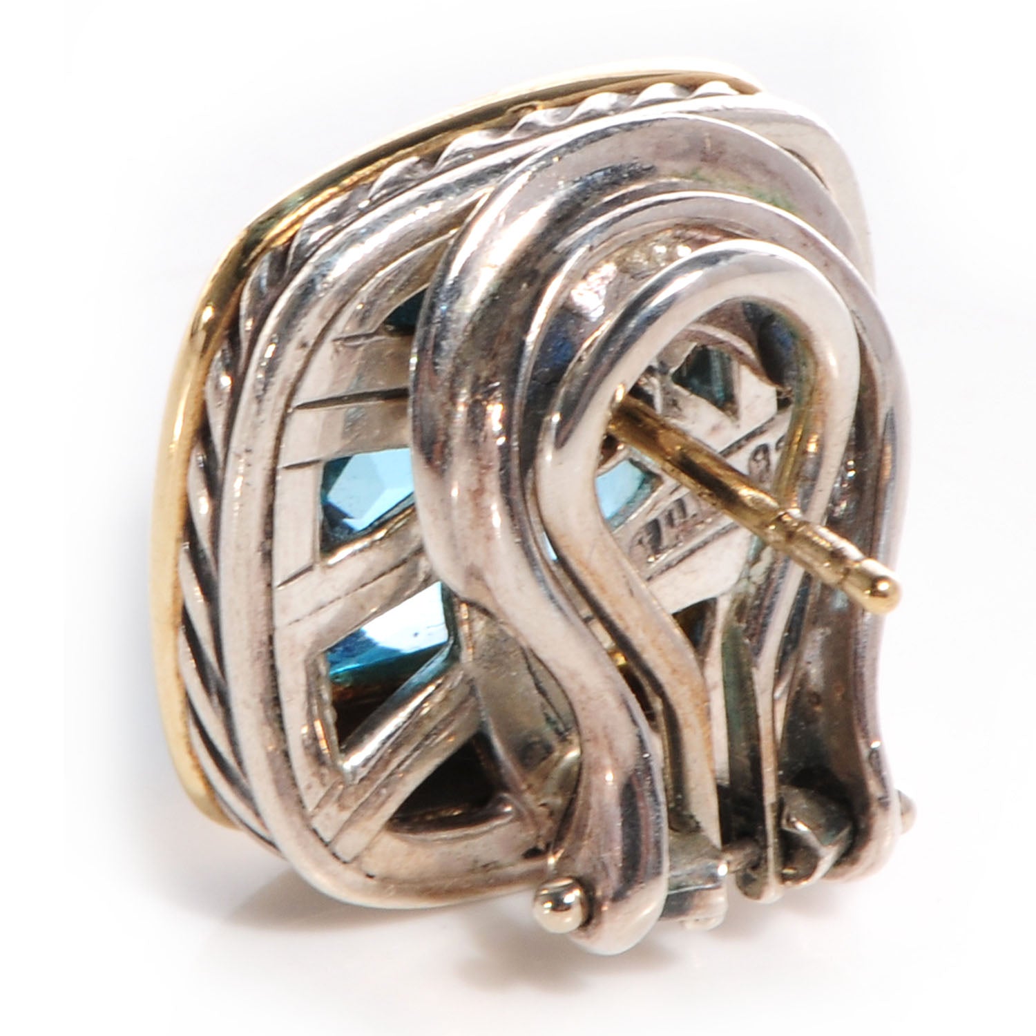 David Yurman Sterling Silver 18K Yellow Gold Blue Topaz 11mm Albion Earrings 3 of 5