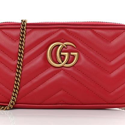Gucci Calfskin Matelasse Mini GG Marmont Chain Crossbody Bag Hibiscus Red 7 of 11