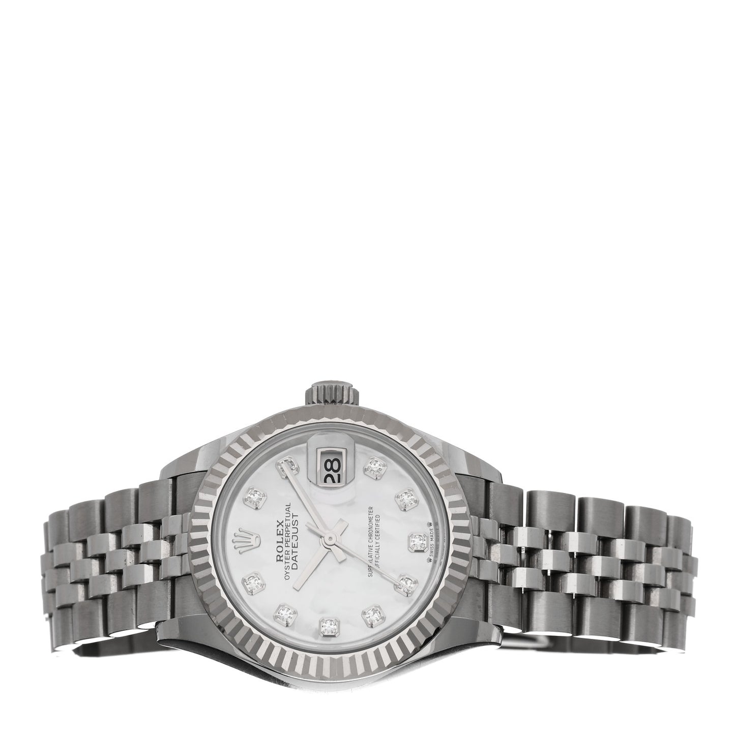 Stainless Steel 18K White Gold Diamond Mother of Pearl 28mm Oyster Perpetual Datejust Watch 279174