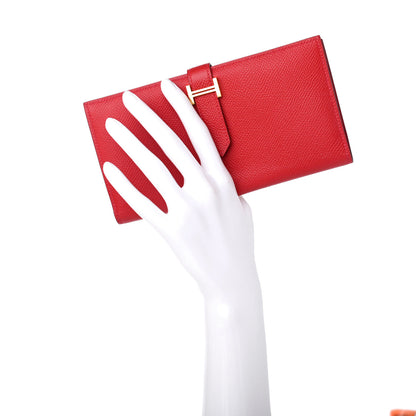 Hermes Epsom Bearn Gusset Wallet Rouge Casaque 2 of 8
